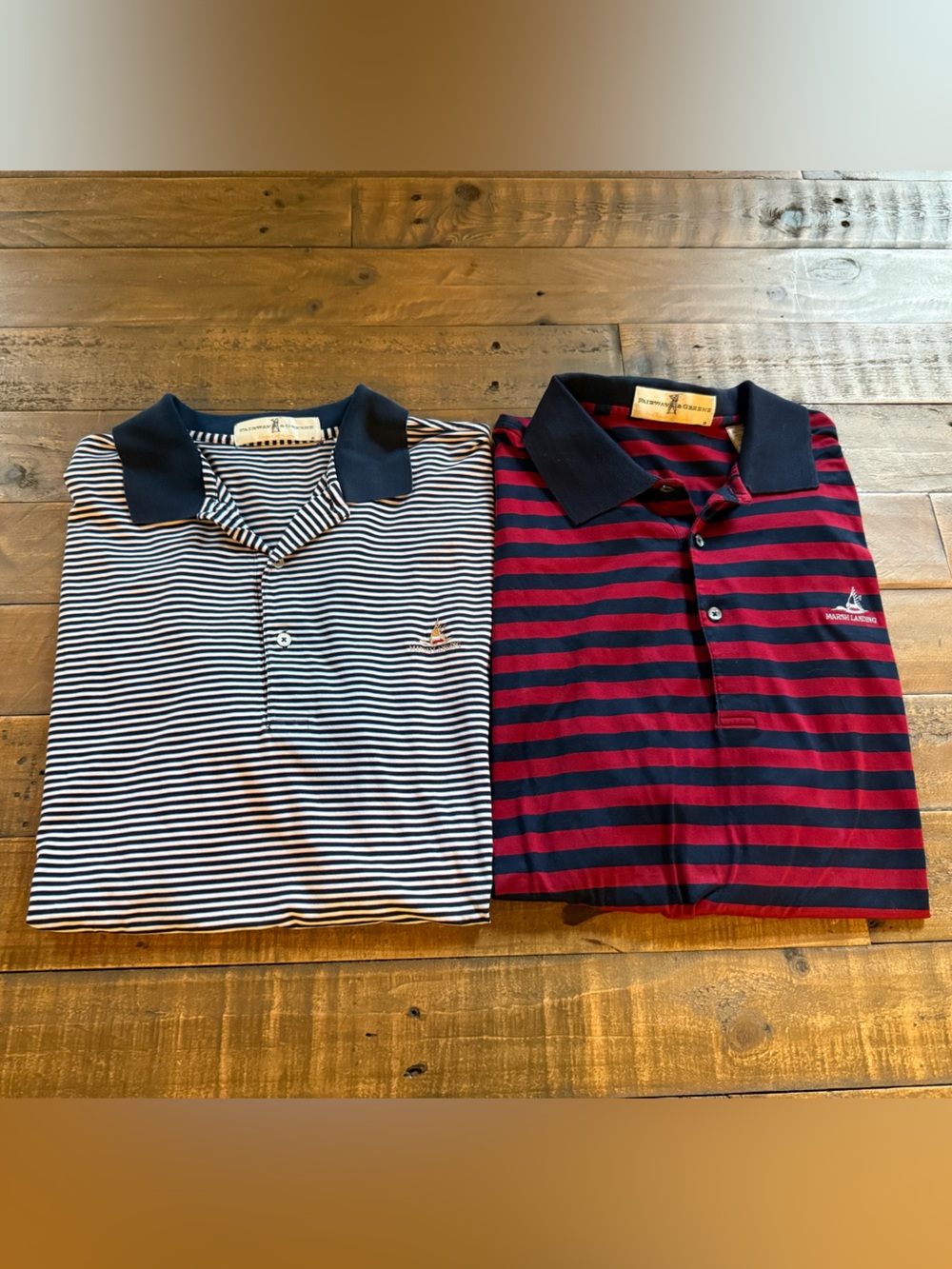 Fairway & Greene men’s Marsh Landing (2) striped golf polo shirts size XL